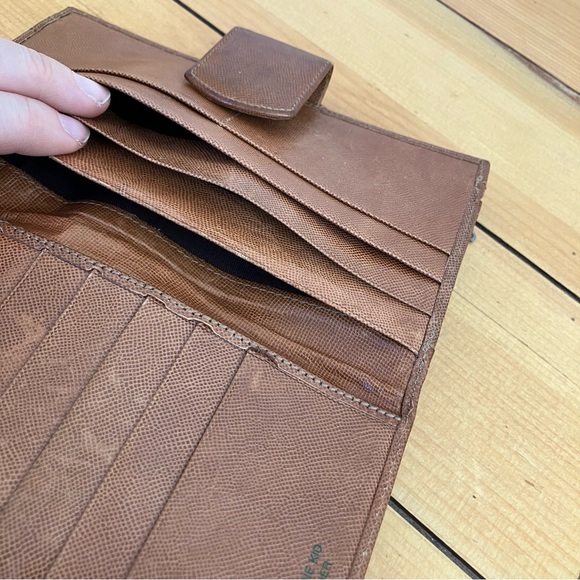 Birks Genuine Kid Leather Wallet Tan Tri-Fold Organizer Clutch Multi-Pocket - Picture 9 of 10